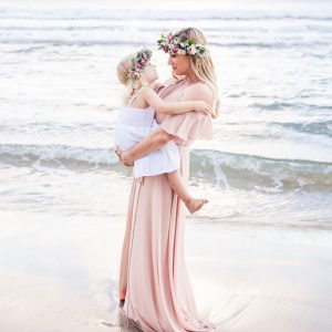 bridesmaid mum and daughter on the beach